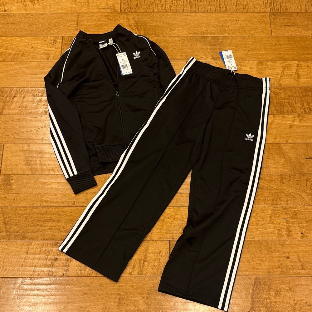 Adidas Kids Black Jogger Set with White Stripes